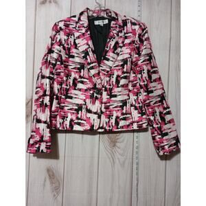 Jones Studio Blazer Womens 12 Abstract Print Button Front Jacket Career Workwear
